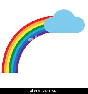 Illustration arc-en-ciel et nuage. Arc coloré lumineux. Nuage bleu simple. Style plat minimaliste. Illustration de Vecteur