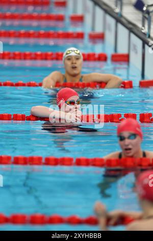 Paris, France. 29 août 2024. Poppy Maskill de l'équipe Grande-Bretagne en compétition sur le para natation 14 100 Fly, le premier jour des Jeux Paralympiques de Paris 2024, Paris, France. Crédit : Isabel Infantes/Alamy Live News Banque D'Images