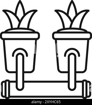 Système hydroponique avec des plantes poussant dans des pots sur la conduite d'eau, concept d'icône de jardinage simple Illustration de Vecteur