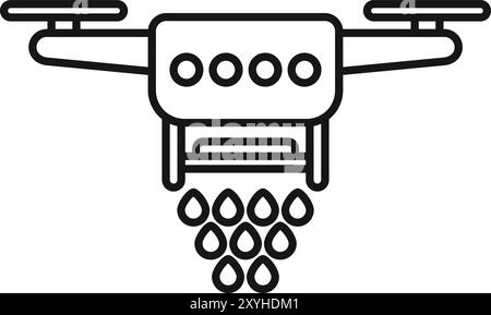 Icône de ligne d'un drone agricole pulvérisant de l'engrais liquide sur le champ Illustration de Vecteur