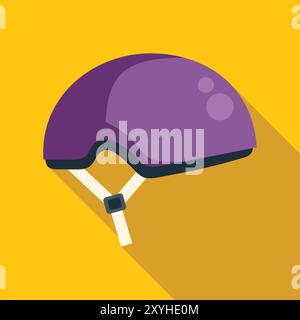 Casque violet couché sur un fond jaune, représenté dans un dessin plat avec une longue ombre Illustration de Vecteur