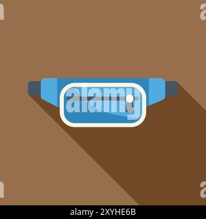 Sac de taille bleu jetant une longue ombre sur un fond marron, parfait pour les illustrations sur les accessoires de mode Illustration de Vecteur