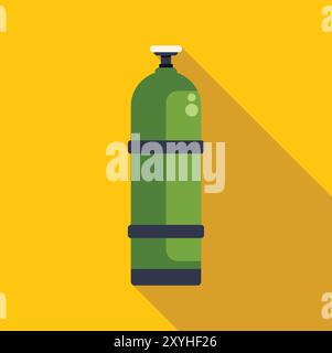 Simple bouteille d'oxygène vert debout sur un fond jaune projetant une ombre Illustration de Vecteur