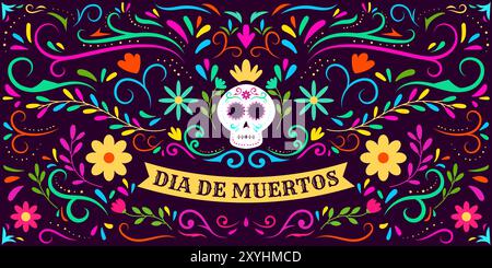 Dia de Muertos ou jour de l'illustration de la bannière horizontale morte Illustration de Vecteur