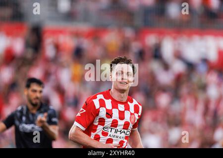 Gérone, Espagne. 29 août 2024. Viktor Tsygankov (Girona FC) célébrant un but lors du match de LaLiga EA SPORT entre les équipes de Girona FC et CA Osasuna à Estadi Montilivi Girona FC vs CA Osasuna, score final 4:0 (photo de Maciej Rogowski/SOPA images/Sipa USA) crédit : Sipa USA/Alamy Live News Banque D'Images