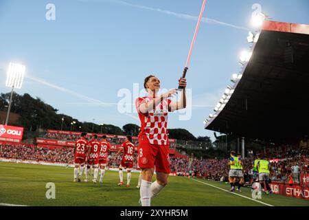 Gérone, Espagne. 29 août 2024. Viktor Tsygankov (Girona FC) célébrant un but lors du match de LaLiga EA SPORT entre les équipes de Girona FC et CA Osasuna à Estadi Montilivi Girona FC vs CA Osasuna, score final 4:0 (photo de Maciej Rogowski/SOPA images/Sipa USA) crédit : Sipa USA/Alamy Live News Banque D'Images