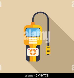 Détecteur de gaz avec sonde de détection de fuite de gaz, icône de conception plate avec ombre longue Illustration de Vecteur