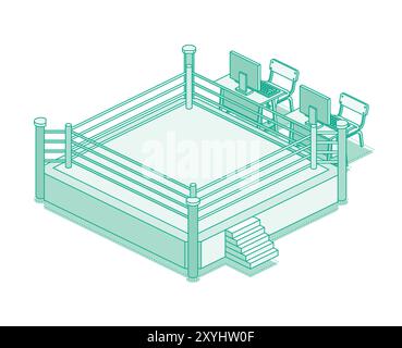 Bague de boxe isométrique. Anneau de lutte. Illustration vectorielle. Équipement d'entraînement. Illustration de Vecteur