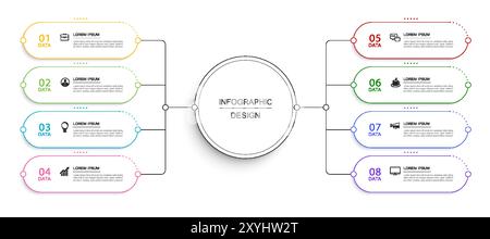 8 modèles d'index à lignes fines pour infographies de données. Arrière-plan abstrait de l'illustration. Peut être utilisé pour la mise en page du flux de travail, l'étape métier, la bannière, la conception Web. Illustration de Vecteur