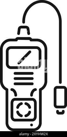 Icône noire et blanche d'un instrument de mesure à détecteur de gaz portable indiquant le niveau de méthane et comprenant un capteur séparé Illustration de Vecteur