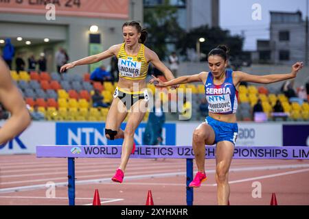 Jule LINDNER (LG Bamberg), ALLEMAGNE, 3000m Steeple Chase femmes PER, Leichtathletik, Athlétisme, Championnats du monde d'athlétisme U20 Lima 24, Leichtathletik Weltmeisterschaften, 29.08.2024, Foto : Eibner-Pressefoto/Jan Papenfuss Banque D'Images