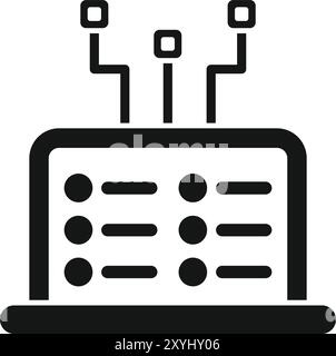 Cette icône vectorielle représente le concept d'analyse de données volumineuses à l'aide d'un ordinateur portable avec des signaux de données Illustration de Vecteur