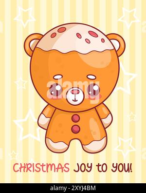 Mignon ours en pain d'épice de Noël. Carte de voeux festive avec biscuit de personnage de dessin animé kawaii pâtisserie sucrée et slogan drôle. Illustration vectorielle. Enfants c Illustration de Vecteur