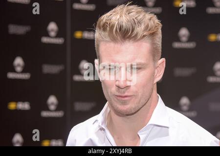 Francfort, Allemagne. 12 septembre 2017. Nico Hulkenberg, pilote automobile professionnel allemand Renault Conférence de presse à la 65ème édition de l'IAA International Motor SH Banque D'Images