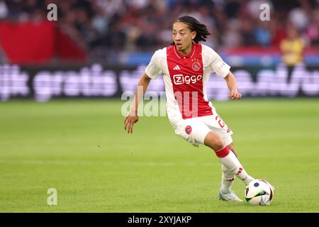 Amsterdam, pays-Bas. 29 août 2024. AMSTERDAM, PAYS-BAS - AOÛT 29 : Kian Fitz-Jim de l'AFC Ajax lors du match de play-offs de l'UEFA Europa League entre l'AFC Ajax et Jagiellonia Bialystok à la Johan Cruijff Arena le 29 août 2024 à Amsterdam, pays-Bas. (Photo de Peter Lous/Orange Pictures) crédit : Orange pics BV/Alamy Live News Banque D'Images