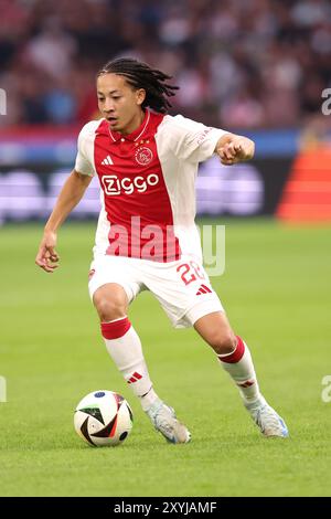 Amsterdam, pays-Bas. 29 août 2024. AMSTERDAM, PAYS-BAS - AOÛT 29 : Kian Fitz-Jim de l'AFC Ajax lors du match de play-offs de l'UEFA Europa League entre l'AFC Ajax et Jagiellonia Bialystok à la Johan Cruijff Arena le 29 août 2024 à Amsterdam, pays-Bas. (Photo de Peter Lous/Orange Pictures) crédit : Orange pics BV/Alamy Live News Banque D'Images