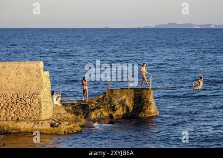 Trampolin del embarcadero, sa Rapita, Campos del Puerto, Majorque, Îles baléares, Espagne, Europe Banque D'Images