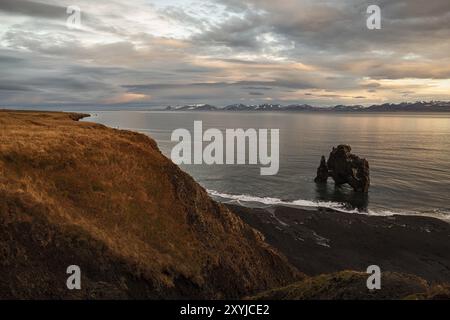 Hvitserkur le célèbre rocher dans l'océan en Islande au lever du soleil Banque D'Images