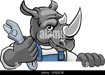 Plombier Rhino ou mécanicien Holding Spanner Illustration de Vecteur