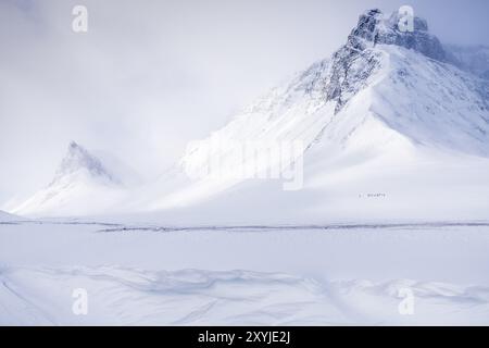 Skieurs dans la neige, Stuor Reaiddavaggi, Norrbotten, Laponie, Suède, mars 2017, Europe Banque D'Images