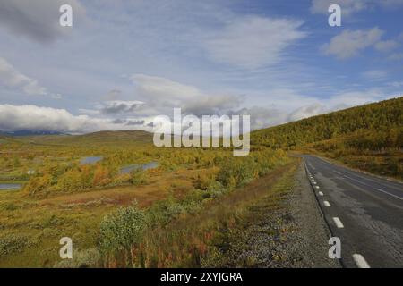 Sur la route sauvage (Vildmarksvaegen en suédois) le long de la frontière suédoise-norvégienne, Vildmarksvaegen en suède en automne Banque D'Images