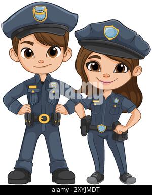 Deux policiers de dessins animés en uniforme Illustration de Vecteur