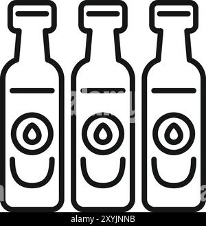 Trois bouteilles sont debout dans une rangée contenant de l'huile essentielle pour l'aromathérapie Illustration de Vecteur