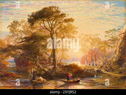 Sir Guyon avec le Palmer présent, tenté par Phaedria à Land upon the Enchanted Islands, peinture de Samuel Palmer, 1849 Banque D'Images