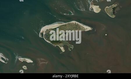 Île Borkum en mer du Nord sur une image satellite prise le 1er février 2024 Banque D'Images