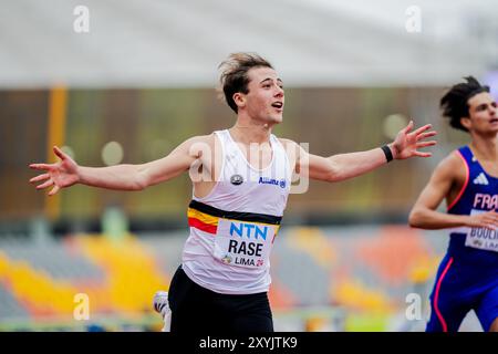 Lima, Pérou. 29 août 2024. Le belge Nemo rase réagit pendant Pictured in action lors de la course masculine du 110m haies, lors des Championnats du monde d'athlétisme U20, jeudi 29 août 2024, à Lima, Pérou. Les championnats du monde se déroulent du 27 au 31 août. BELGA PHOTO SONYA MALETER crédit : Belga News Agency/Alamy Live News Banque D'Images