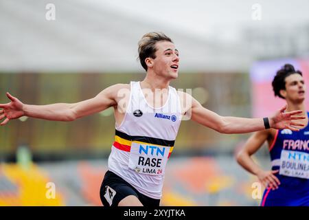 Lima, Pérou. 29 août 2024. Le belge Nemo rase réagit pendant Pictured in action lors de la course masculine du 110m haies, lors des Championnats du monde d'athlétisme U20, jeudi 29 août 2024, à Lima, Pérou. Les championnats du monde se déroulent du 27 au 31 août. BELGA PHOTO SONYA MALETER crédit : Belga News Agency/Alamy Live News Banque D'Images