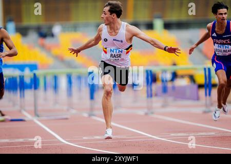 Lima, Pérou. 29 août 2024. Le belge Nemo rase réagit pendant Pictured in action lors de la course masculine du 110m haies, lors des Championnats du monde d'athlétisme U20, jeudi 29 août 2024, à Lima, Pérou. Les championnats du monde se déroulent du 27 au 31 août. BELGA PHOTO SONYA MALETER crédit : Belga News Agency/Alamy Live News Banque D'Images