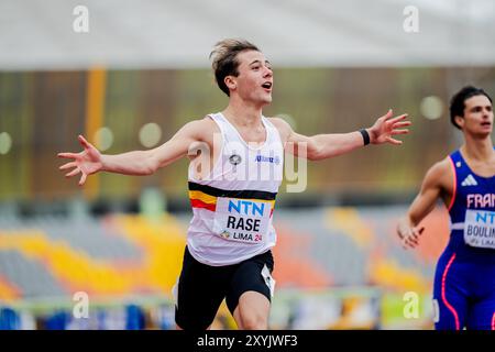 Lima, Pérou. 29 août 2024. Le belge Nemo rase réagit pendant Pictured in action lors de la course masculine du 110m haies, lors des Championnats du monde d'athlétisme U20, jeudi 29 août 2024, à Lima, Pérou. Les championnats du monde se déroulent du 27 au 31 août. BELGA PHOTO SONYA MALETER crédit : Belga News Agency/Alamy Live News Banque D'Images