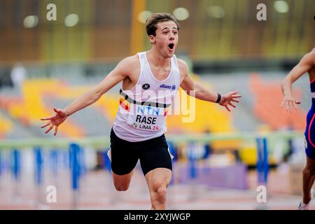 Lima, Pérou. 29 août 2024. Le belge Nemo rase réagit pendant Pictured in action lors de la course masculine du 110m haies, lors des Championnats du monde d'athlétisme U20, jeudi 29 août 2024, à Lima, Pérou. Les championnats du monde se déroulent du 27 au 31 août. BELGA PHOTO SONYA MALETER crédit : Belga News Agency/Alamy Live News Banque D'Images