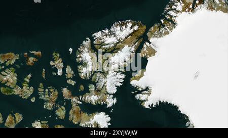 Île Ellesmere dans la baie de Baffin sur une image satellite prise le 31 décembre 2014 Banque D'Images