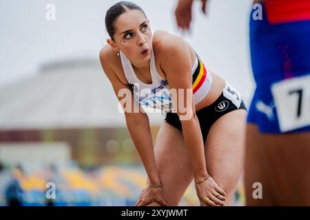 Lima, Pérou. 29 août 2024. Le belge Noor Koekelkoren réagit au 100m haies féminin, lors des Championnats du monde d'athlétisme U20, jeudi 29 août 2024, à Lima, au Pérou. Les championnats du monde se déroulent du 27 au 31 août. BELGA PHOTO SONYA MALETER crédit : Belga News Agency/Alamy Live News Banque D'Images