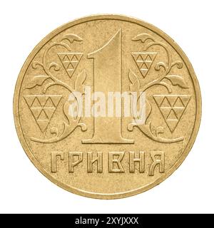 Une pièce de hryvnia, de l'argent ukrainien. Isolé sur fond blanc Banque D'Images