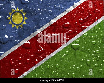 Drapeau de Namibie avec des gouttes de pluie Banque D'Images