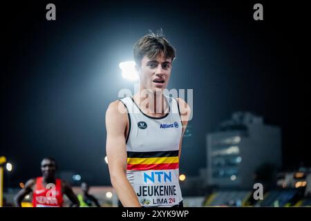 Lima, Pérou. 29 août 2024. Le belge Simon Jeukenne réagit après le 3000m masculin, lors des Championnats du monde d'athlétisme U20, jeudi 29 août 2024, à Lima, au Pérou. Les championnats du monde se déroulent du 27 au 31 août. BELGA PHOTO SONYA MALETER crédit : Belga News Agency/Alamy Live News Banque D'Images