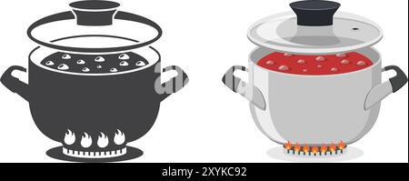 Сooking icône pot dans un style plat. Illustration vectorielle de casserole sur fond isolé. Concept commercial de panneau. Illustration de Vecteur