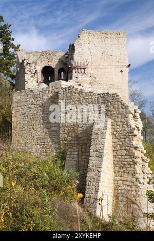 Les ruines du château de Lobdeburg près d'Iéna en Thuringe, ruine du château de Lobdeburg, bâtiment historique à l'automne, Allemagne, Europe Banque D'Images