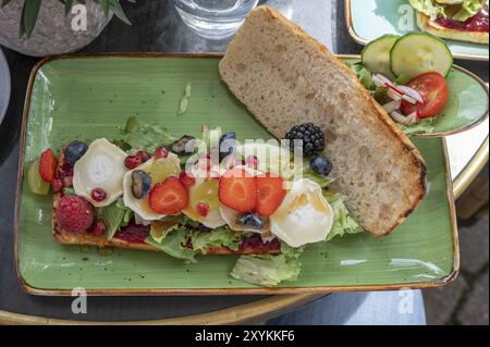 Gratin de fromage de brebis servi sur une table de bistrot dans un café, Franconie, Bavière, Allemagne, Europe Banque D'Images