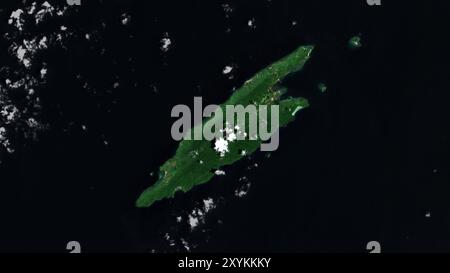 Pulau Matasiri dans la mer de Java sur une image satellite prise le 17 février 2019 Banque D'Images