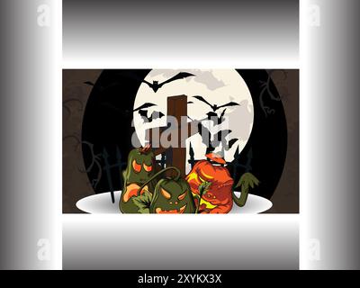 Une affiche sur le thème d'Halloween avec une croix et des chauves-souris. L'affiche invite les gens à se joindre s'ils osent pour une peur d'Halloween Illustration de Vecteur