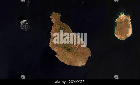 Île Santiago dans l'océan Atlantique Nord sur une image satellite prise le 28 janvier 2023 Banque D'Images