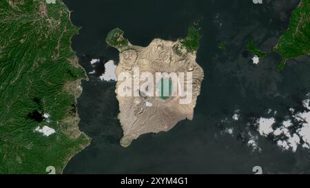 Volcano Island dans la mer de Sulu sur une image satellite prise le 17 février 2018 Banque D'Images