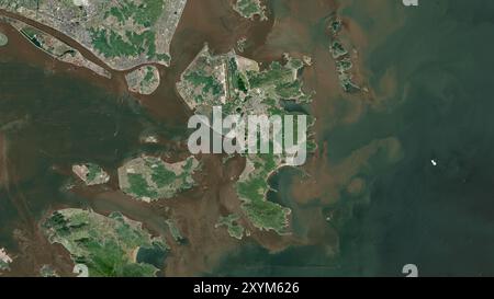 Île de Zhujiajian dans la mer de Chine orientale sur une image satellite prise le 15 mai 2023 Banque D'Images