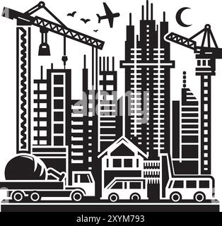 Immeuble résidentiel , immobilier , architecture, silhouettes d'appartements de bâtiments , vecteur noir et blanc. Illustration de Vecteur