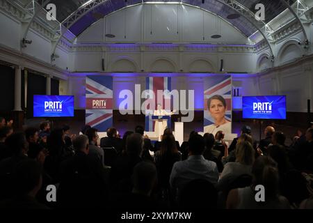 Londres, Royaume-Uni. 30 août 2024. Image © concédée sous licence à Parsons Media. 30/08/2024. Londres, Royaume-Uni. Lancement de la campagne Priti Patel. Royal Horticultural Hall. Photo par crédit : andrew parsons/Alamy Live News Banque D'Images