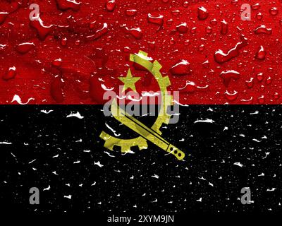 Drapeau de l'Angola avec des gouttes de pluie Banque D'Images